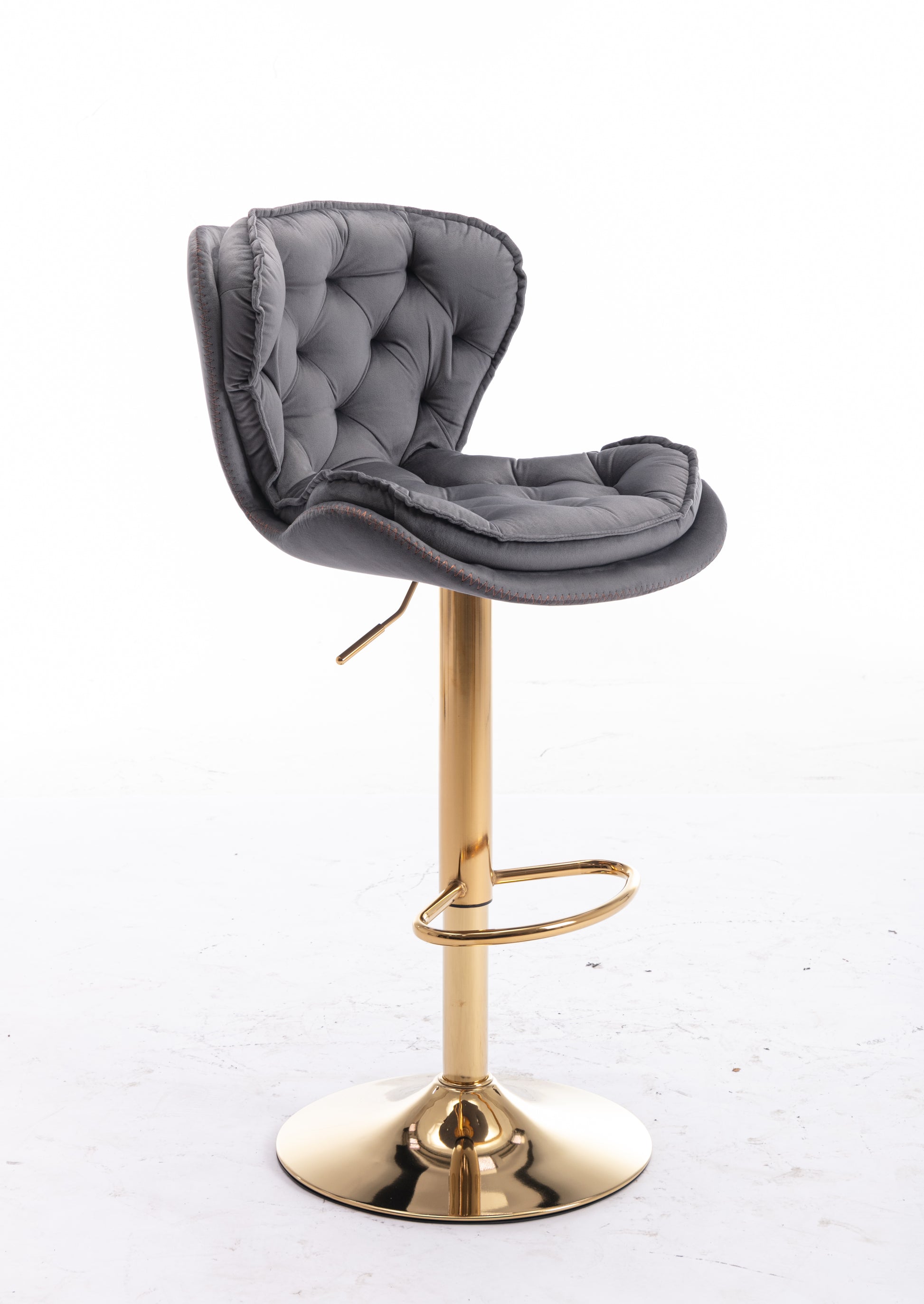 Set Of 2 Bar Stools,With Chrome Footrest And Base Swivel Height Adjustable Mechanical Lifting Velvet Golden Leg Simple Bar Stool Gray Grey Foam Fabric