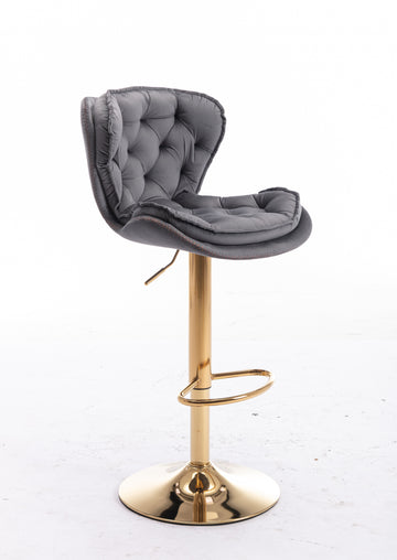 Set Of 2 Bar Stools,With Chrome Footrest And Base Swivel Height Adjustable Mechanical Lifting Velvet Golden Leg Simple Bar Stool Gray Grey Foam Fabric