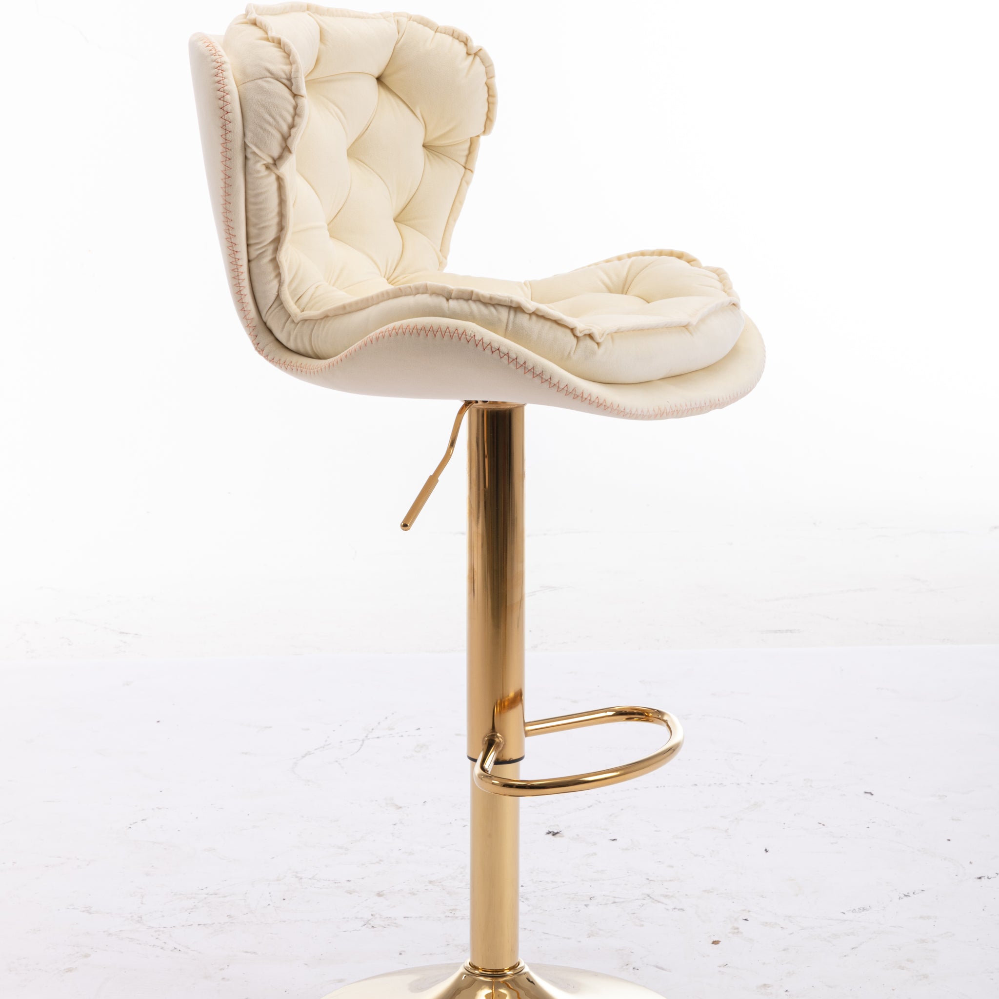 Set Of 2 Bar Stools,With Chrome Footrest And Base Swivel Height Adjustable Mechanical Lifting Velvet Golden Leg Simple Bar Stool Cream Cream Foam Fabric