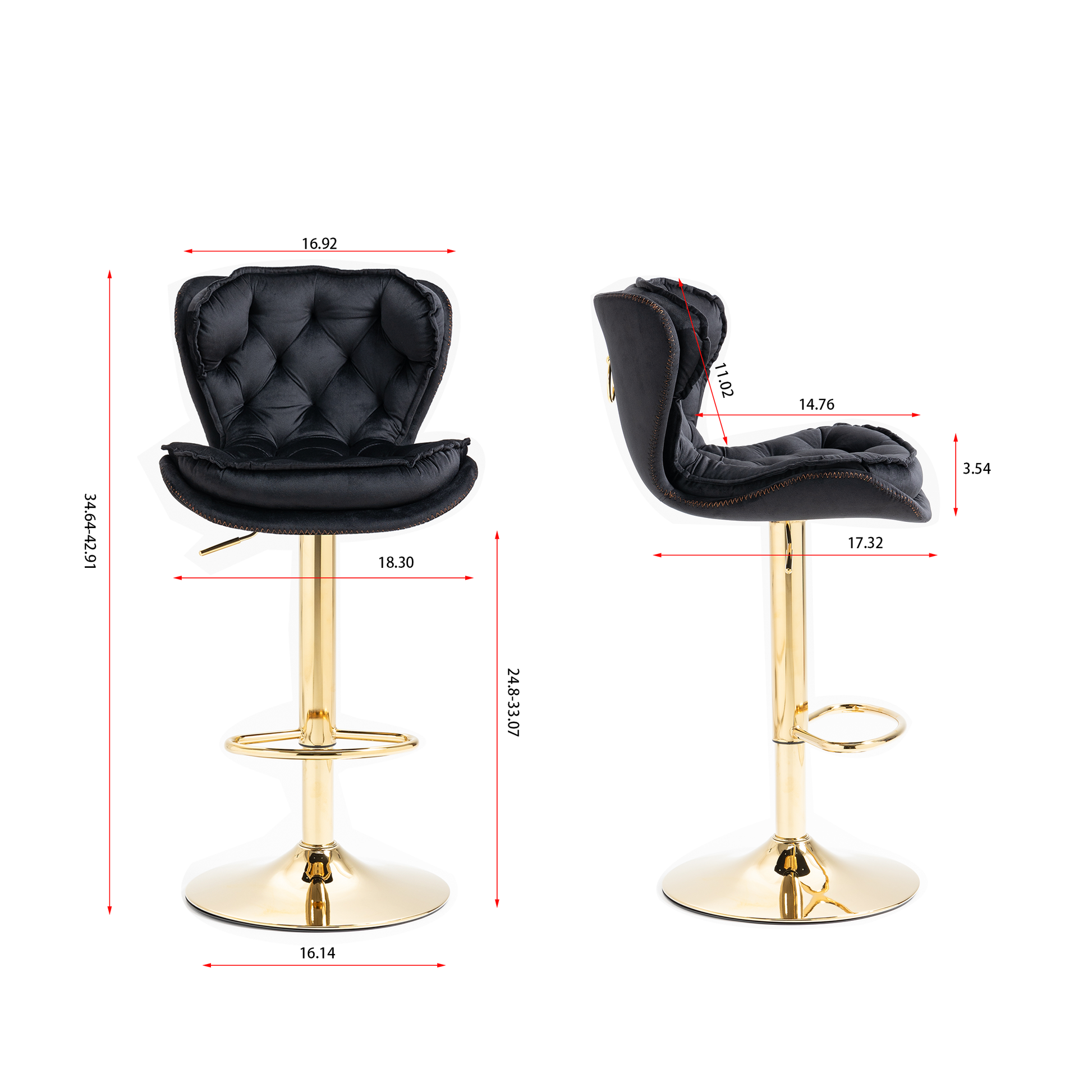 Set Of 2 Bar Stools,With Chrome Footrest And Base Swivel Height Adjustable Mechanical Lifting Velvet Golden Leg Simple Bar Stool Black Black Foam Fabric