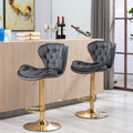 Set Of 2 Bar Stools,With Chrome Footrest And Base Swivel Height Adjustable Mechanical Lifting Velvet Golden Leg Simple Bar Stool Gray Grey Foam Fabric