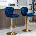 Set Of 2 Bar Stools,With Chrome Footrest And Base Swivel Height Adjustable Mechanical Lifting Velvet Golden Leg Simple Bar Stool Blue Navy Blue Foam Fabric