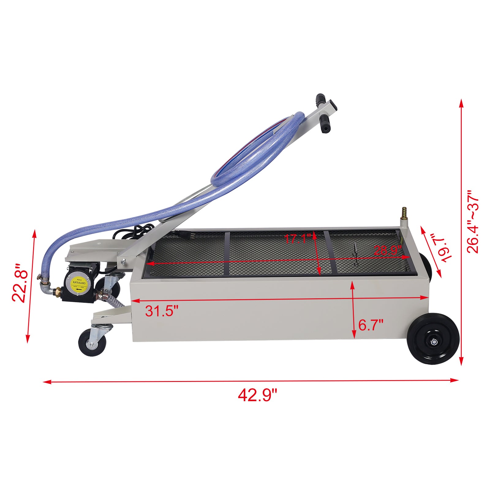 20 Gallon Low Profile Oil Drain With Pump Gray Steel