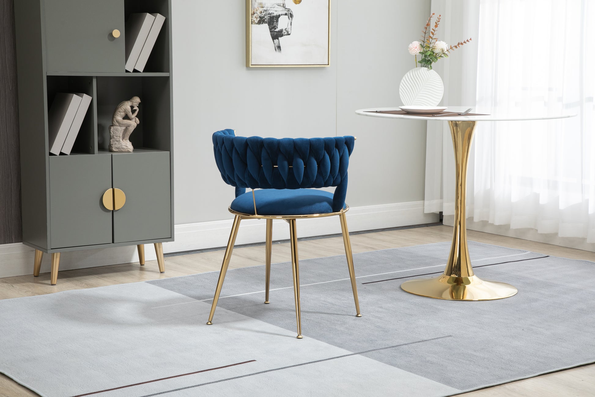 Coolmore Velvet Dining Chairs Set Of 2, Woven Upholstered Dining Chairs With Gold Metal Legs, Modern Accent Chairs For Living Room, Dining Room, Kitchen Navy Velvet Navy Foam Velvet