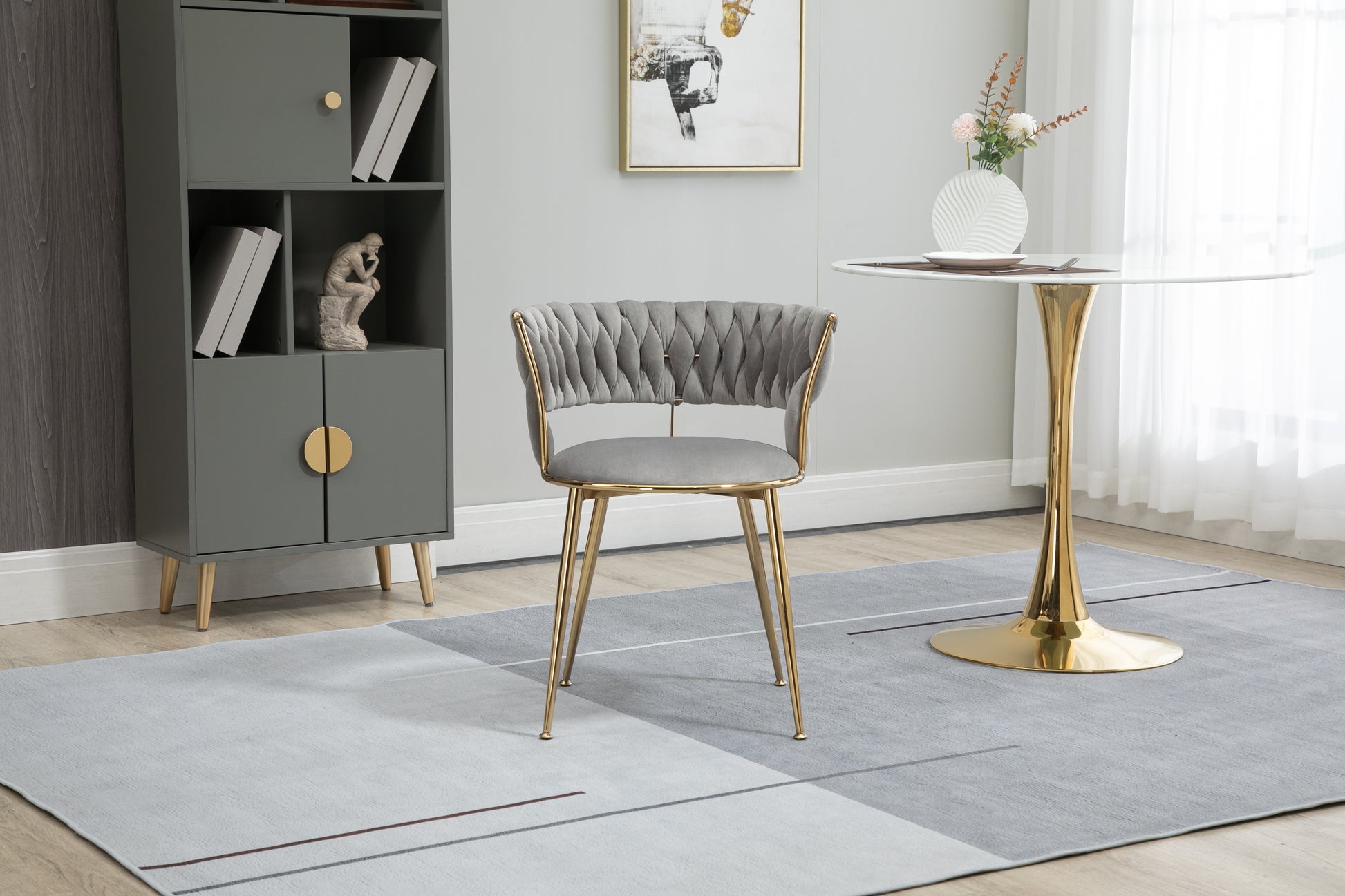 Coolmore Velvet Dining Chairs Set Of 2, Woven Upholstered Dining Chairs With Gold Metal Legs, Modern Accent Chairs For Living Room, Dining Room, Kitchen Grey Velvet Grey Foam Velvet