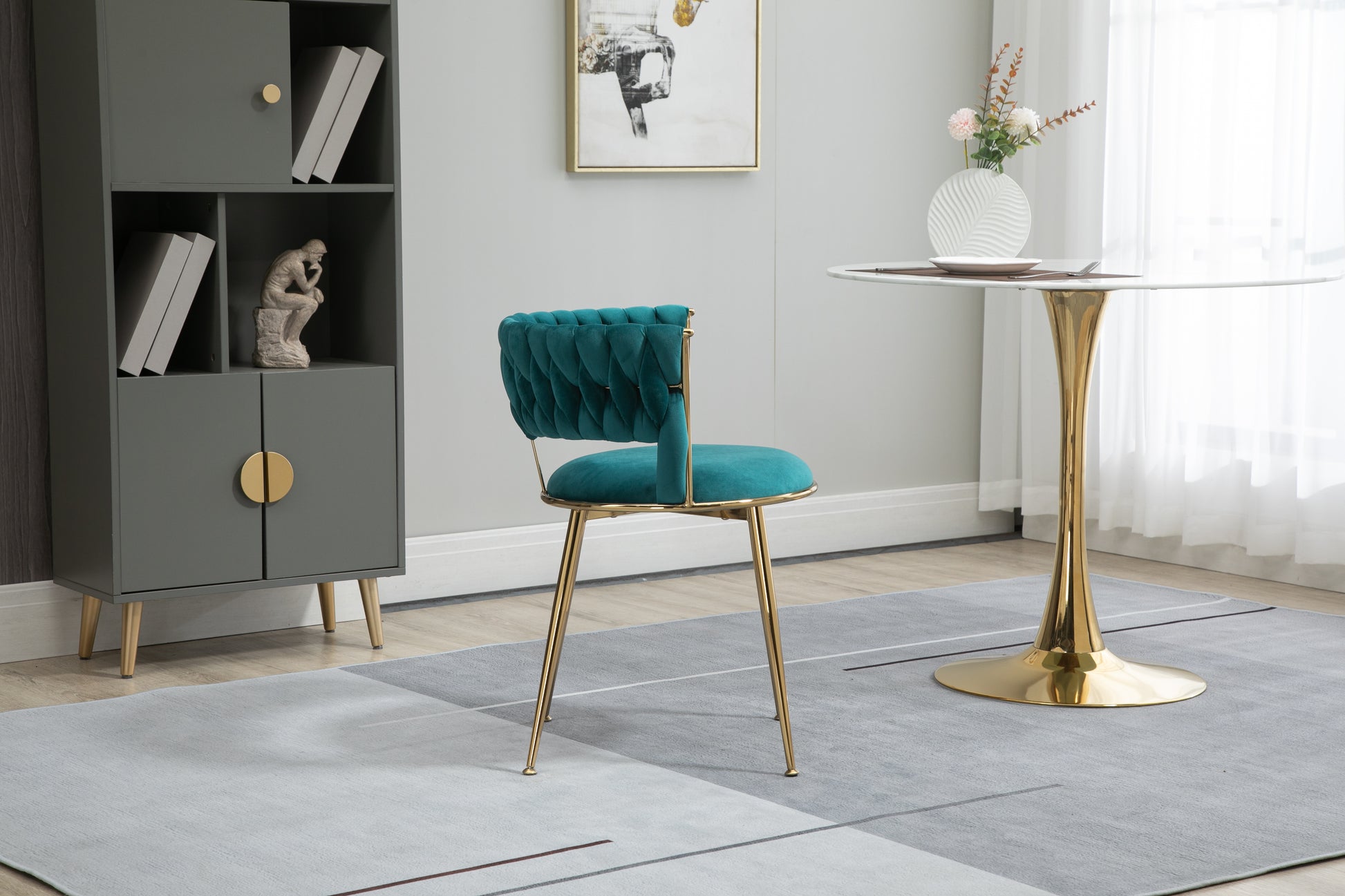 Coolmore Velvet Dining Chairs Set Of 2, Woven Upholstered Dining Chairs With Gold Metal Legs, Modern Accent Chairs For Living Room, Dining Room, Kitchen Teal Velvet Teal Foam Velvet