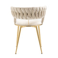 Coolmore Velvet Dining Chairs Set Of 2, Woven Upholstered Dining Chairs With Gold Metal Legs, Modern Accent Chairs For Living Room, Dining Room, Kitchen Ivory Velvet Ivory Foam Velvet
