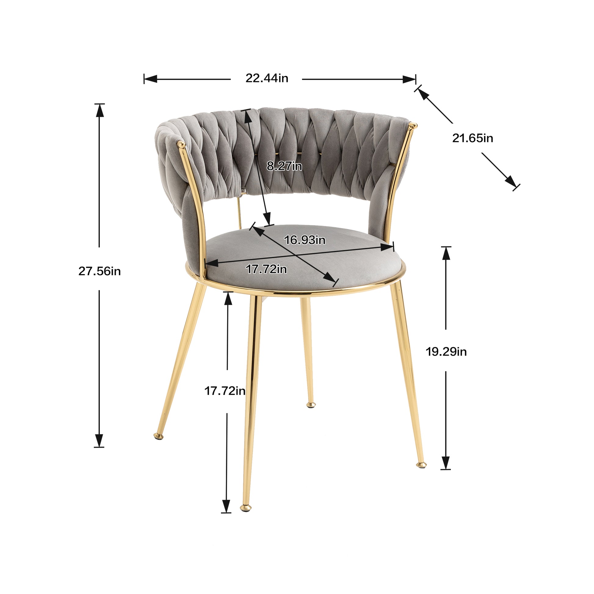 Coolmore Velvet Dining Chairs Set Of 2, Woven Upholstered Dining Chairs With Gold Metal Legs, Modern Accent Chairs For Living Room, Dining Room, Kitchen Grey Velvet Grey Foam Velvet