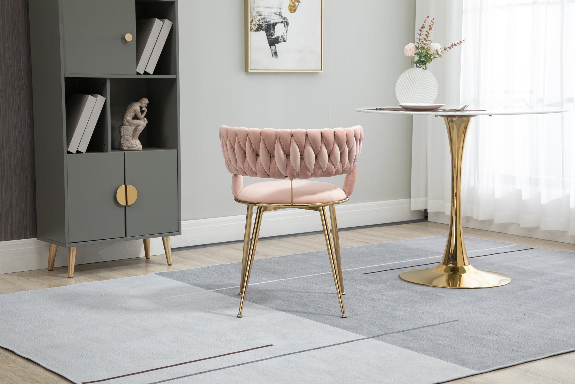 Coolmore Velvet Dining Chairs Set Of 2, Woven Upholstered Dining Chairs With Gold Metal Legs, Modern Accent Chairs For Living Room, Dining Room, Kitchen Pink Velvet Pink Foam Velvet