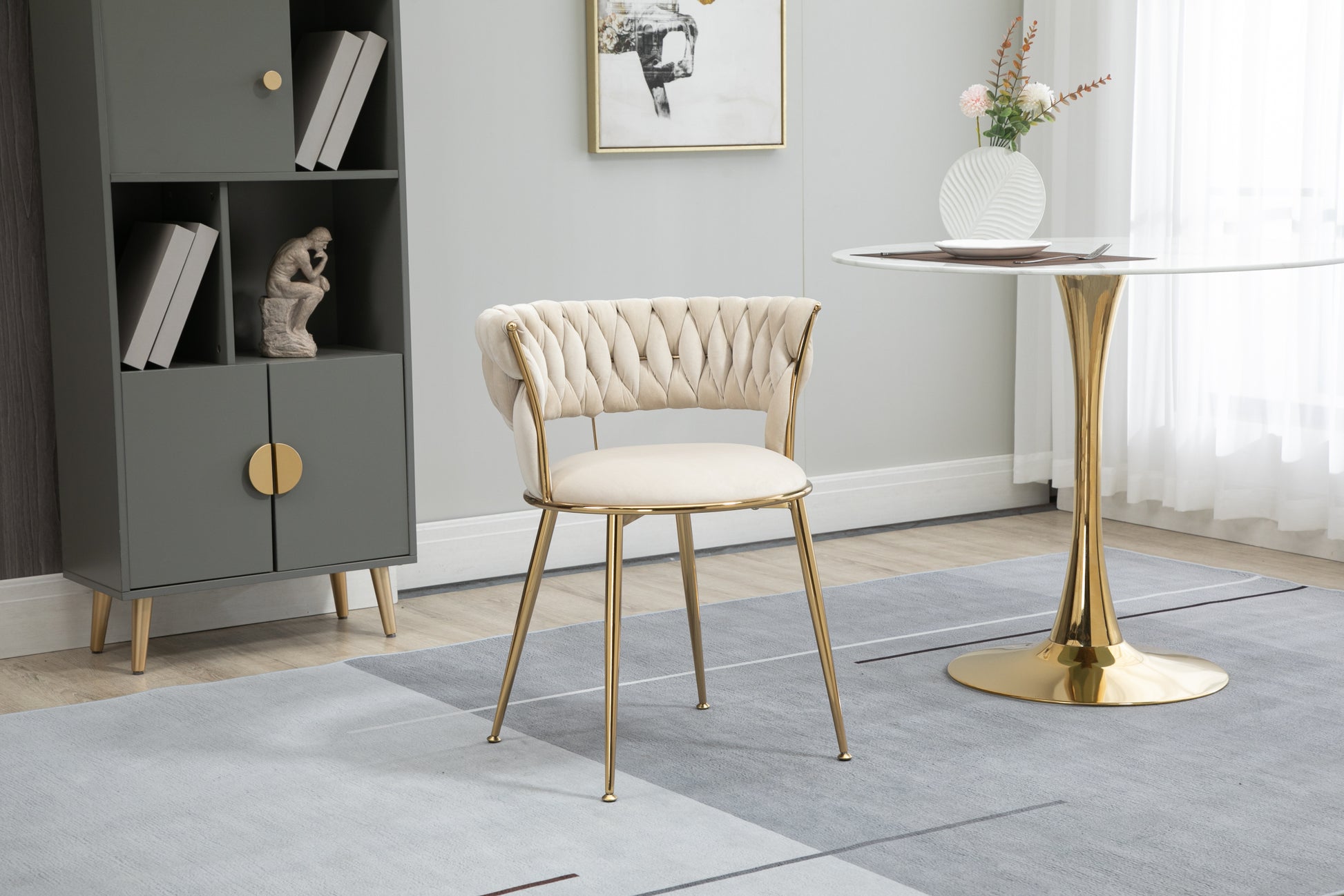 Coolmore Velvet Dining Chairs Set Of 2, Woven Upholstered Dining Chairs With Gold Metal Legs, Modern Accent Chairs For Living Room, Dining Room, Kitchen Ivory Velvet Ivory Foam Velvet