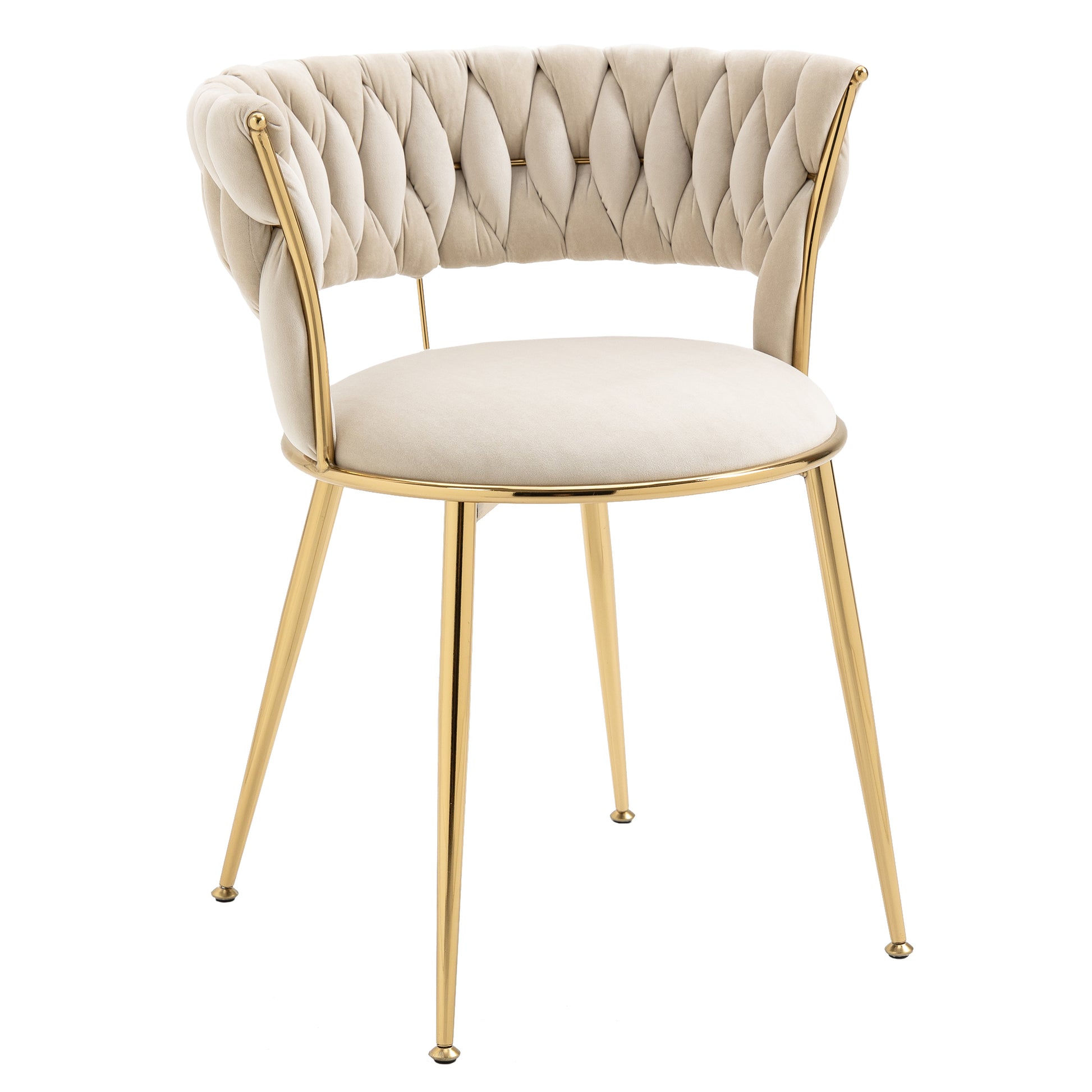 Coolmore Velvet Dining Chairs Set Of 2, Woven Upholstered Dining Chairs With Gold Metal Legs, Modern Accent Chairs For Living Room, Dining Room, Kitchen Ivory Velvet Ivory Foam Velvet