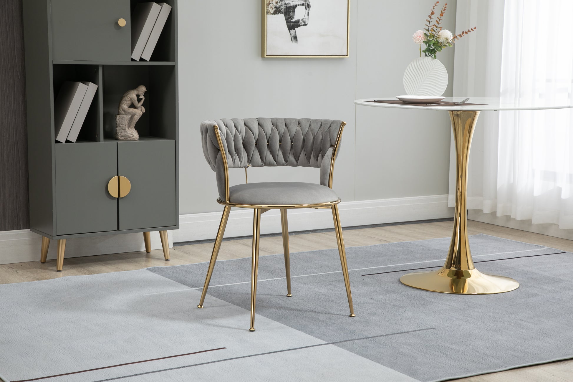 Coolmore Velvet Dining Chairs Set Of 2, Woven Upholstered Dining Chairs With Gold Metal Legs, Modern Accent Chairs For Living Room, Dining Room, Kitchen Grey Velvet Grey Foam Velvet