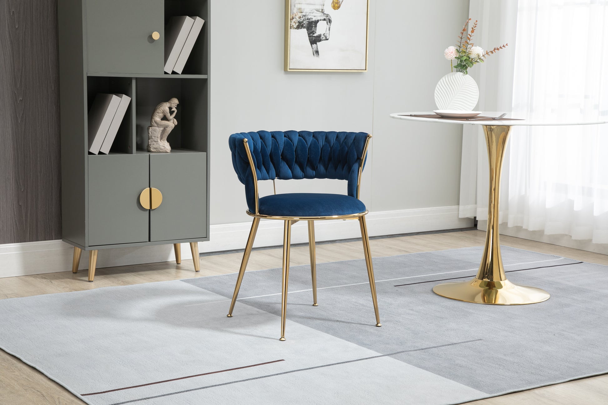 Coolmore Velvet Dining Chairs Set Of 2, Woven Upholstered Dining Chairs With Gold Metal Legs, Modern Accent Chairs For Living Room, Dining Room, Kitchen Navy Velvet Navy Foam Velvet