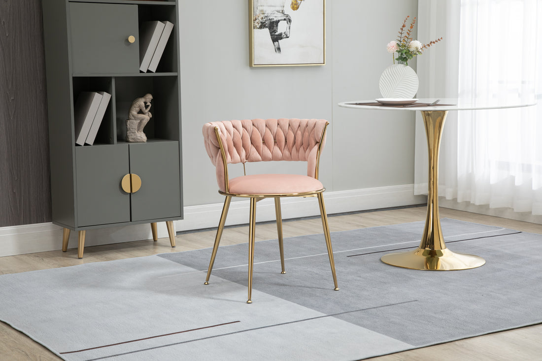 Coolmore Velvet Dining Chairs Set Of 2, Woven Upholstered Dining Chairs With Gold Metal Legs, Modern Accent Chairs For Living Room, Dining Room, Kitchen Pink Velvet Pink Foam Velvet