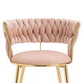 Coolmore Velvet Dining Chairs Set Of 2, Woven Upholstered Dining Chairs With Gold Metal Legs, Modern Accent Chairs For Living Room, Dining Room, Kitchen Pink Velvet Pink Foam Velvet