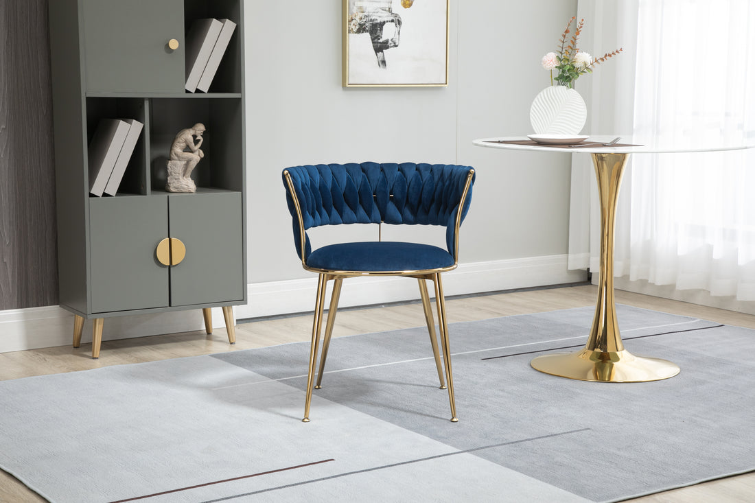Coolmore Velvet Dining Chairs Set Of 2, Woven Upholstered Dining Chairs With Gold Metal Legs, Modern Accent Chairs For Living Room, Dining Room, Kitchen Navy Velvet Navy Foam Velvet