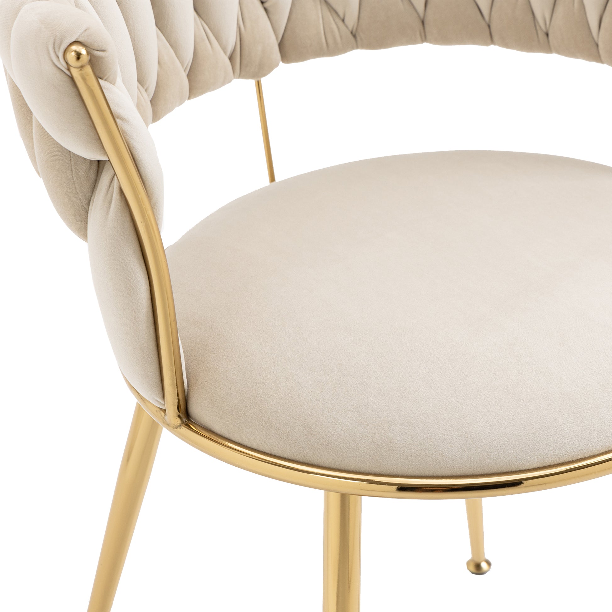 Coolmore Velvet Dining Chairs Set Of 2, Woven Upholstered Dining Chairs With Gold Metal Legs, Modern Accent Chairs For Living Room, Dining Room, Kitchen Ivory Velvet Ivory Foam Velvet