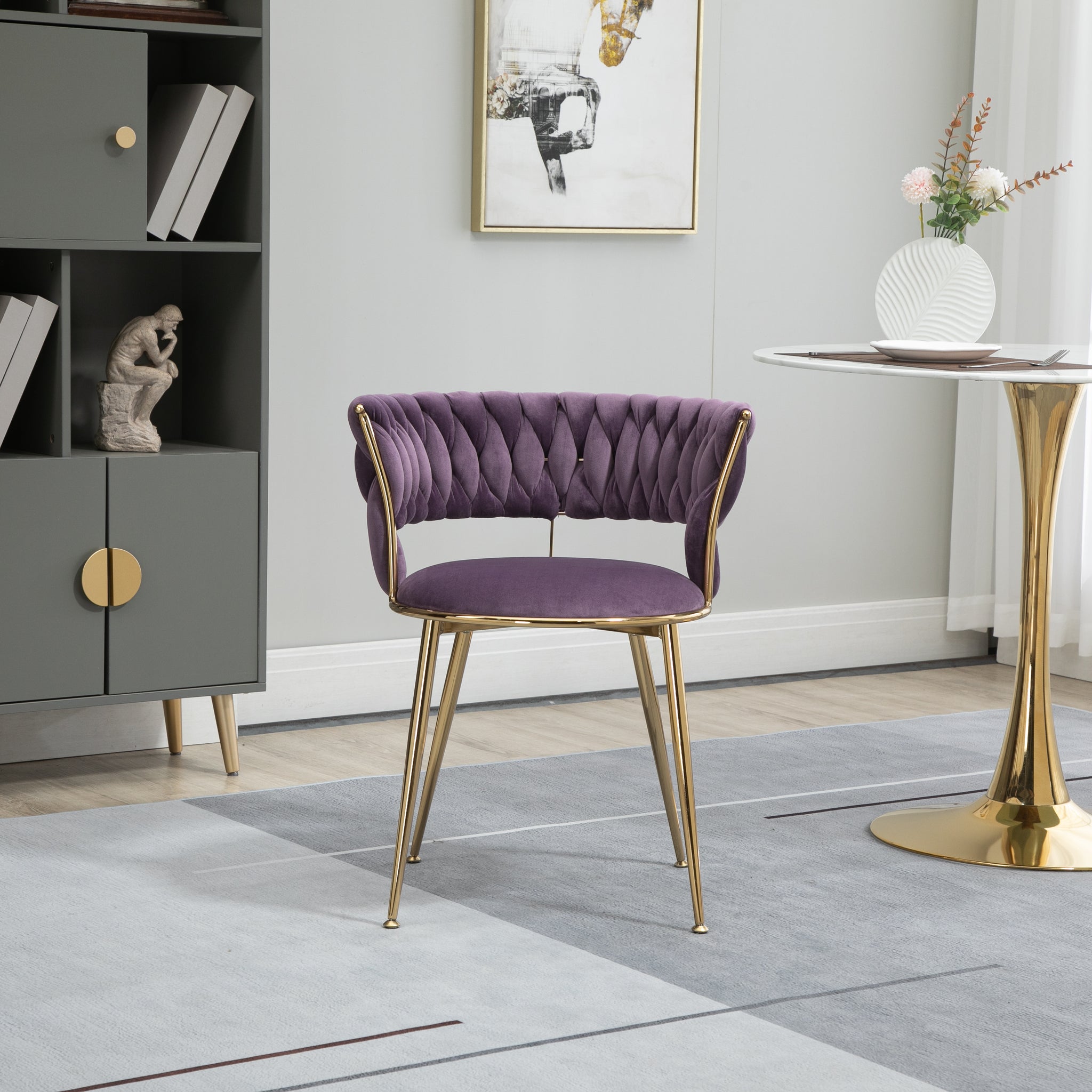 Coolmore Velvet Dining Chairs Set Of 2, Woven Upholstered Dining Chairs With Gold Metal Legs, Modern Accent Chairs For Living Room, Dining Room, Kitchen Purple Velvet Purple Foam Velvet