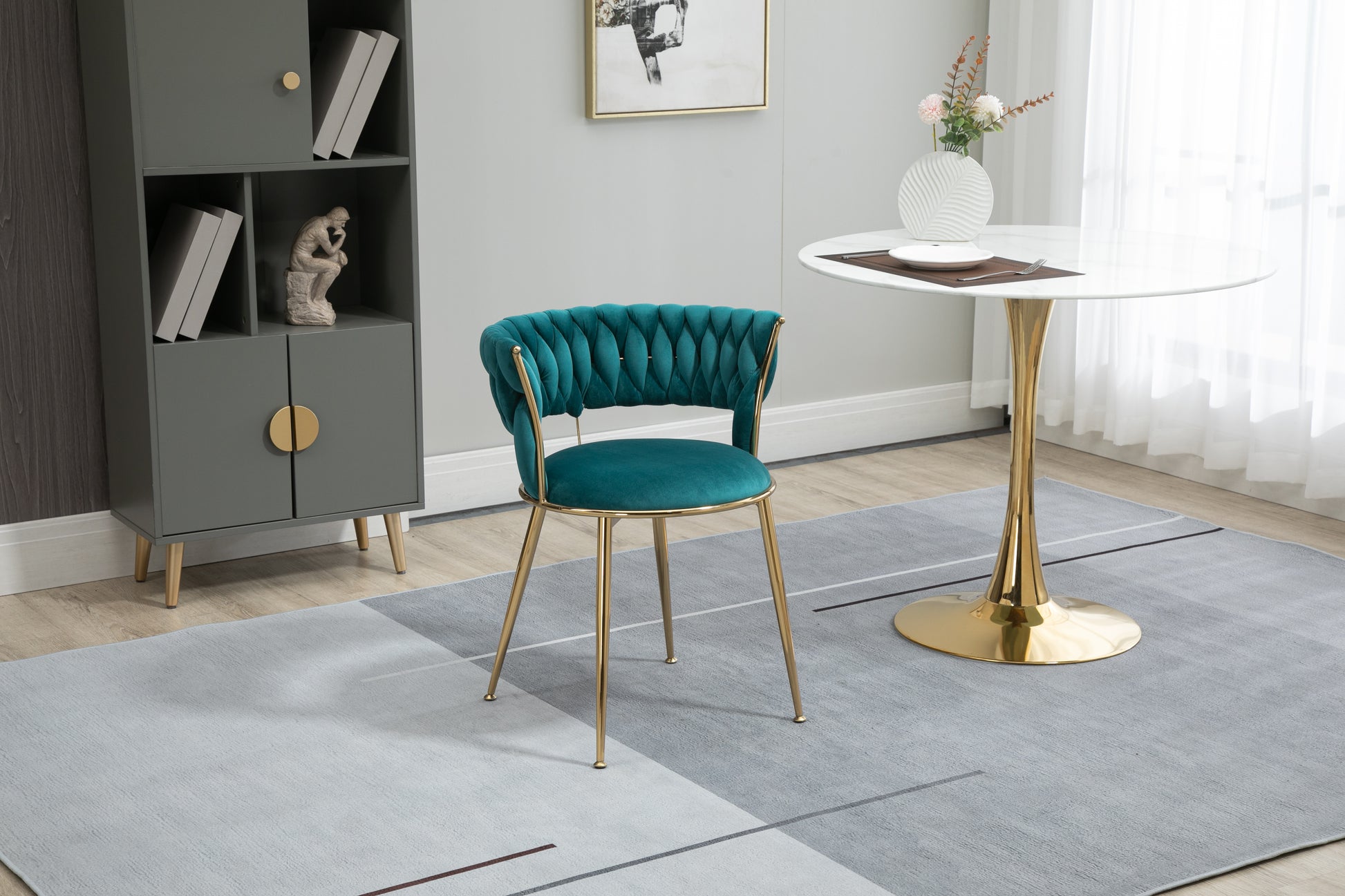 Coolmore Velvet Dining Chairs Set Of 2, Woven Upholstered Dining Chairs With Gold Metal Legs, Modern Accent Chairs For Living Room, Dining Room, Kitchen Teal Velvet Teal Foam Velvet