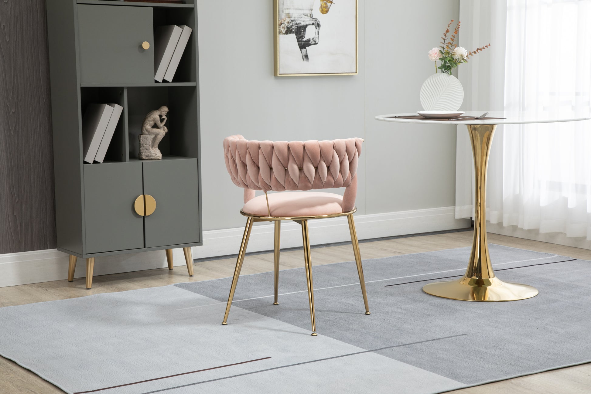 Coolmore Velvet Dining Chairs Set Of 2, Woven Upholstered Dining Chairs With Gold Metal Legs, Modern Accent Chairs For Living Room, Dining Room, Kitchen Pink Velvet Pink Foam Velvet