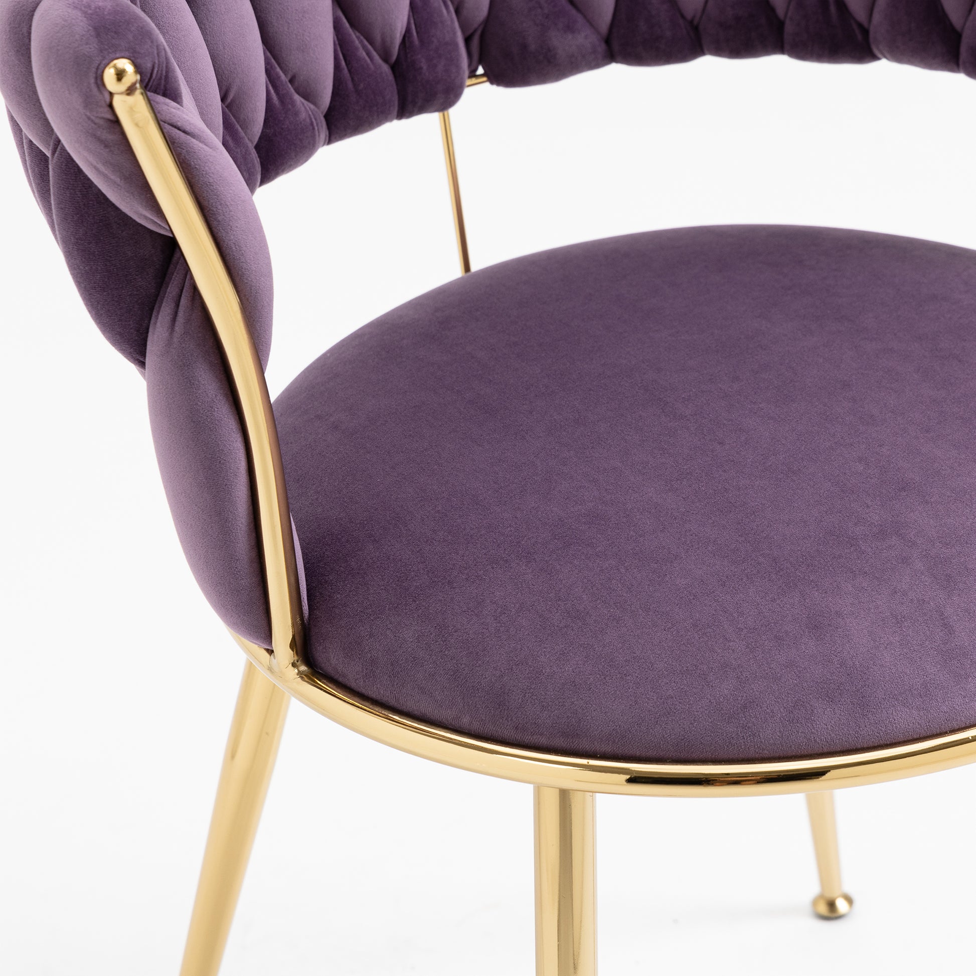 Coolmore Velvet Dining Chairs Set Of 2, Woven Upholstered Dining Chairs With Gold Metal Legs, Modern Accent Chairs For Living Room, Dining Room, Kitchen Purple Velvet Purple Foam Velvet