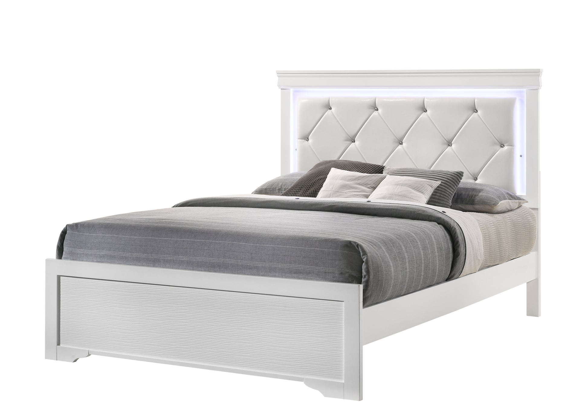 Queen 5 Pc Tufted Upholstery Led Bedroom Set Made With Wood In White Box Spring Required Queen White Wood 5 Piece Set Bedroom Bed Included,Chest Included,Dresser Included,Mirror Included,Nightstand