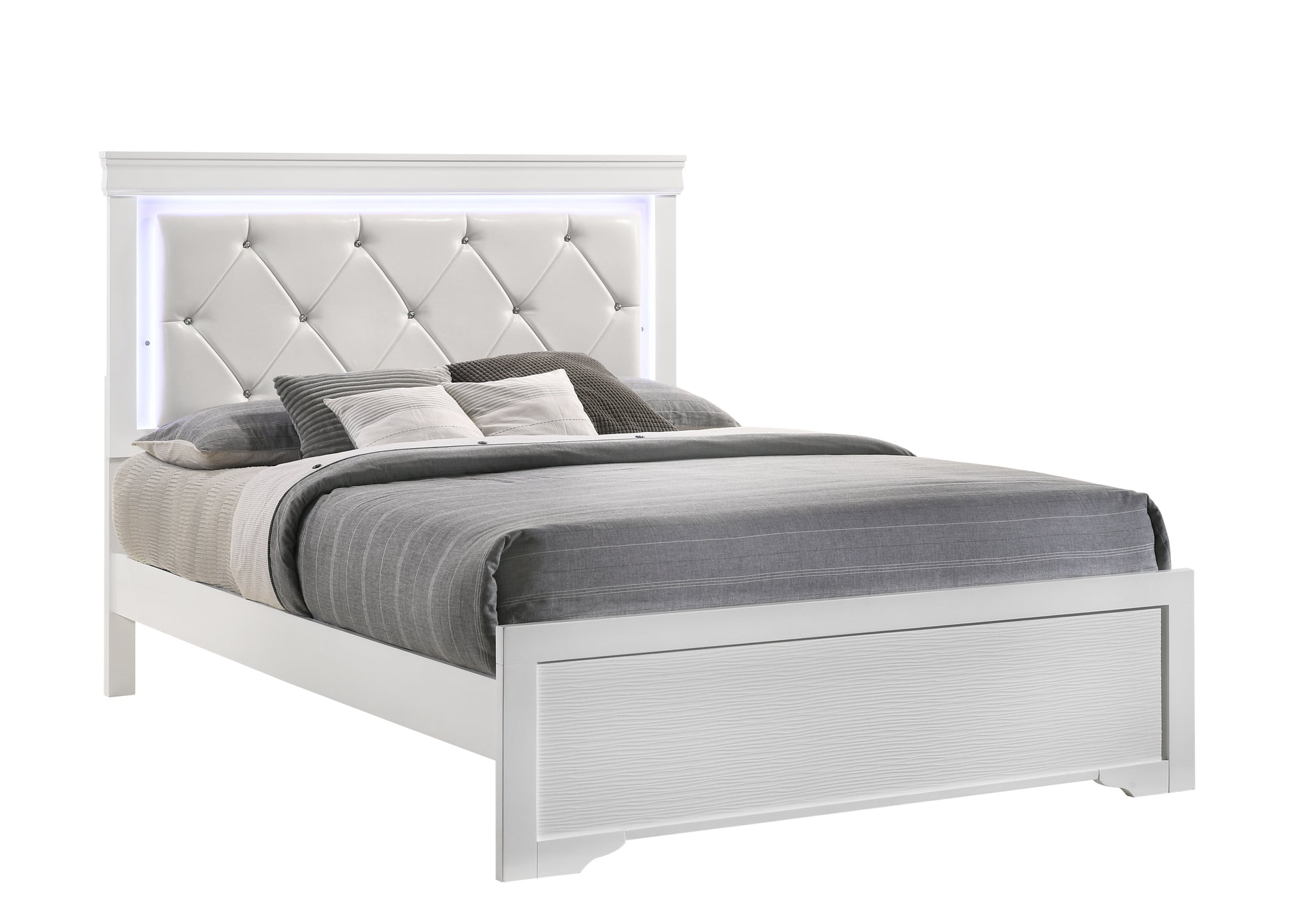 Queen 5 Pc Tufted Upholstery Led Bedroom Set Made With Wood In White Box Spring Required Queen White Wood 5 Piece Set Bedroom Bed Included,Chest Included,Dresser Included,Mirror Included,Nightstand
