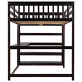Full Size Loft Bed With Storage Shelves And Under Bed Desk, Espresso Old Sku:Sm000246Aap 1 Box Spring Not Required Full Espresso Wood Bedroom Pine
