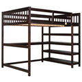 Full Size Loft Bed With Storage Shelves And Under Bed Desk, Espresso Old Sku:Sm000246Aap 1 Box Spring Not Required Full Espresso Wood Bedroom Pine