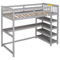 Twin Size Loft Bed With Storage Shelves And Under Bed Desk, Gray Old Sku:Sm000245Aae 1 Gray Pine