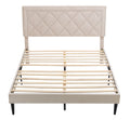 Modern Curved Upholstered Bed, Trim Queen Cream Plywood Fabric