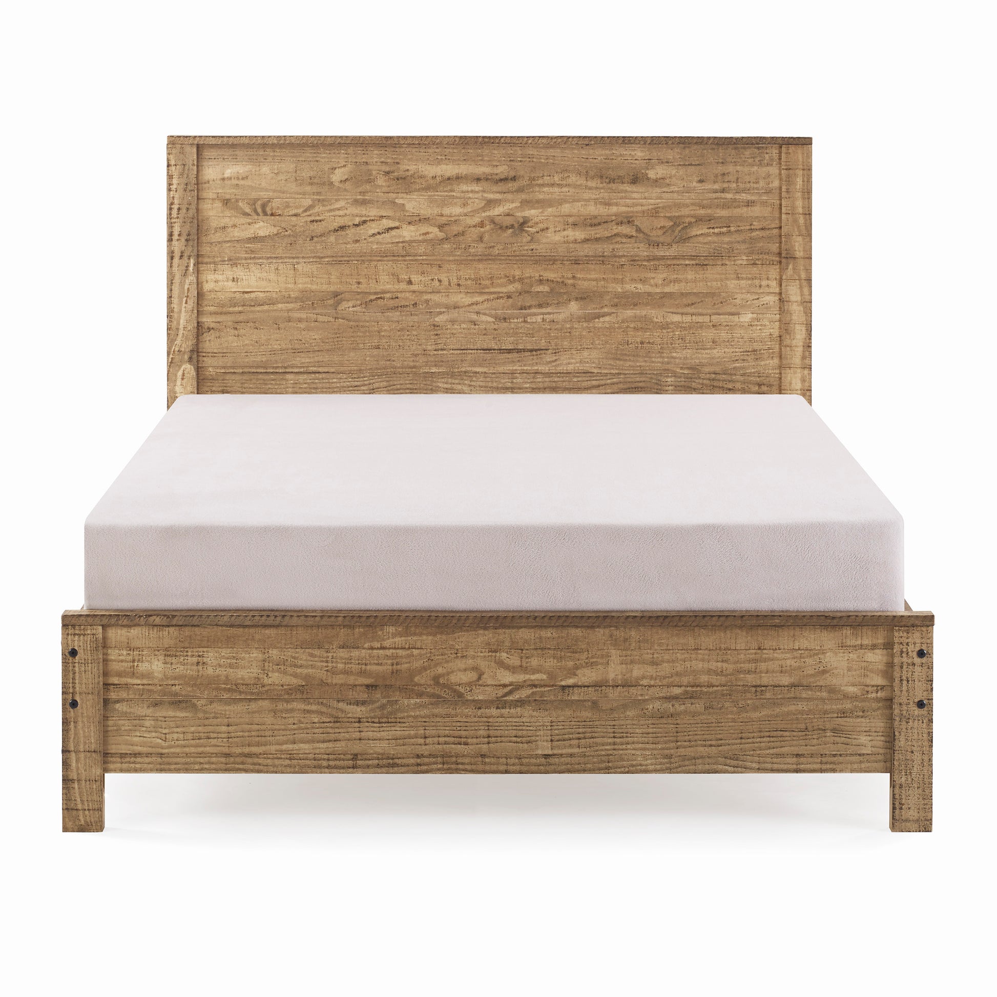 Albany Solid Wood Full Bed Frame With Headboard, Heavy Duty Modern Rustic Full Size Bed Frames, Box Spring Needed Walnut Solid Wood