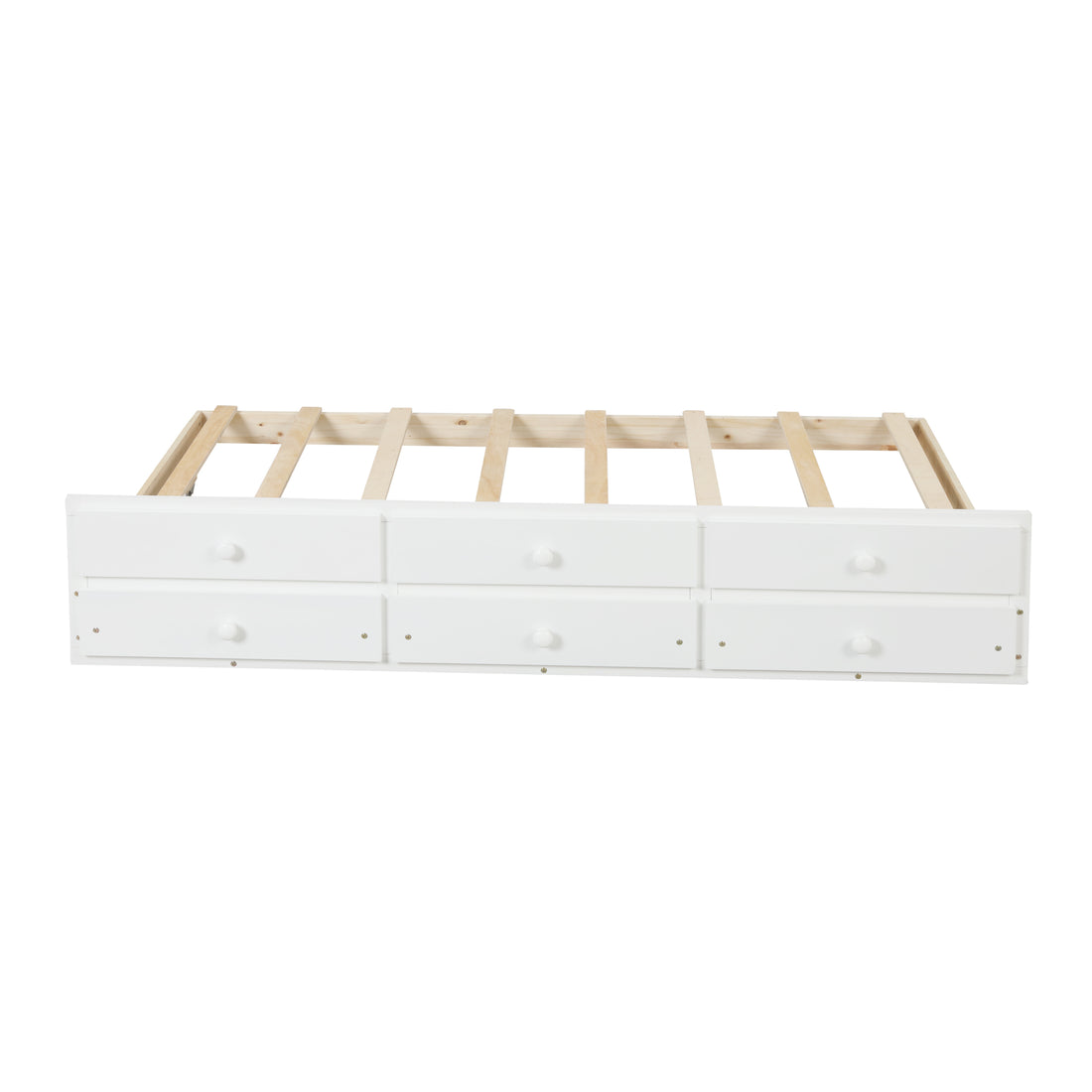 Full Bed With Bookcase,Twin Trundle,Drawers,White Full White Pine