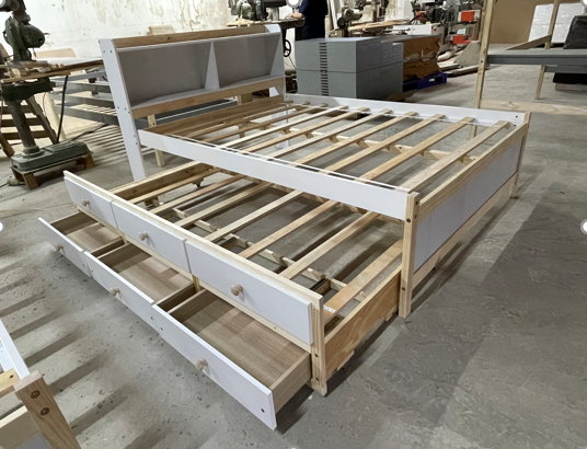 Twin Bed With Twin Trundle,Drawers,Grey Twin Grey Pine