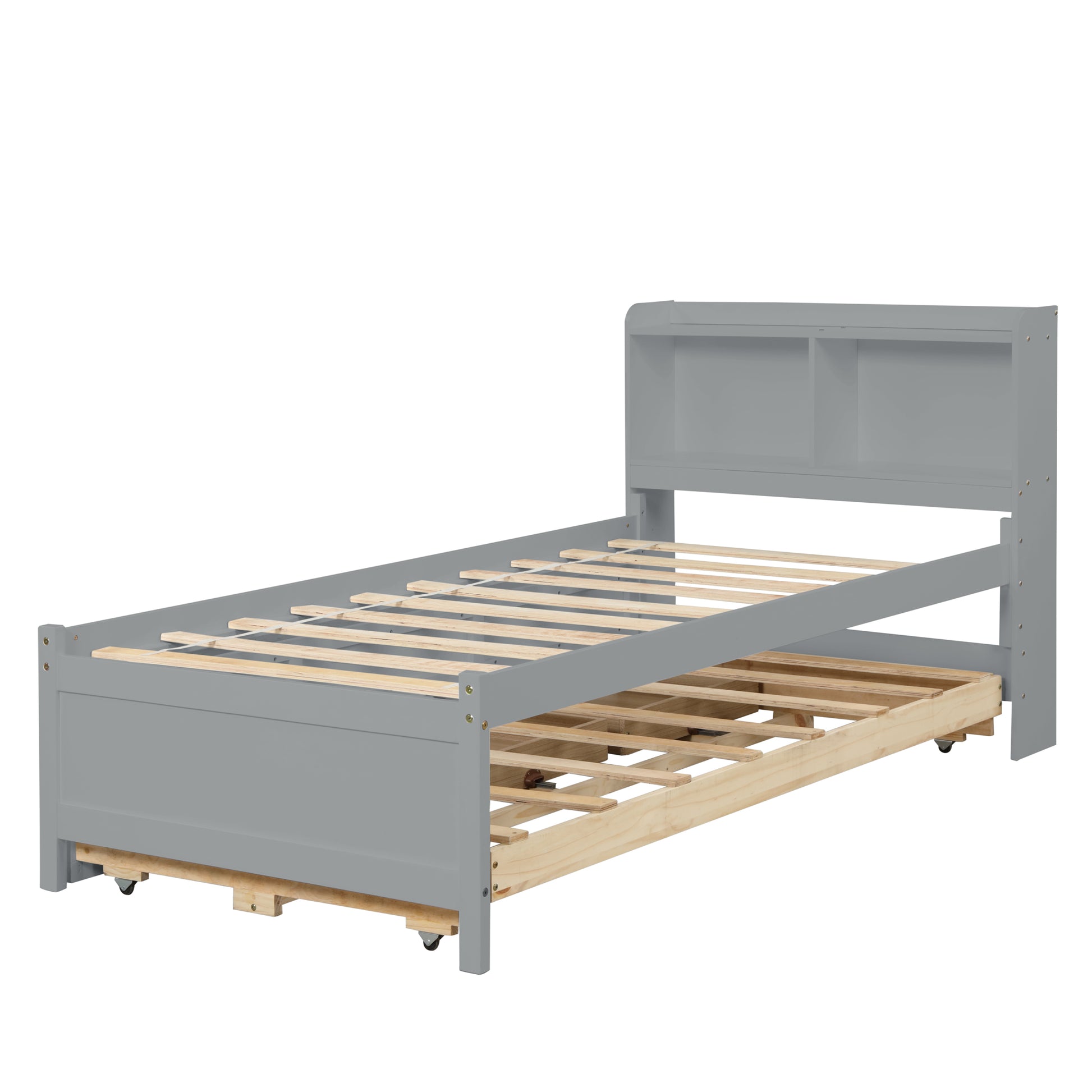 Twin Bed With Twin Trundle,Drawers,Grey Twin Grey Pine