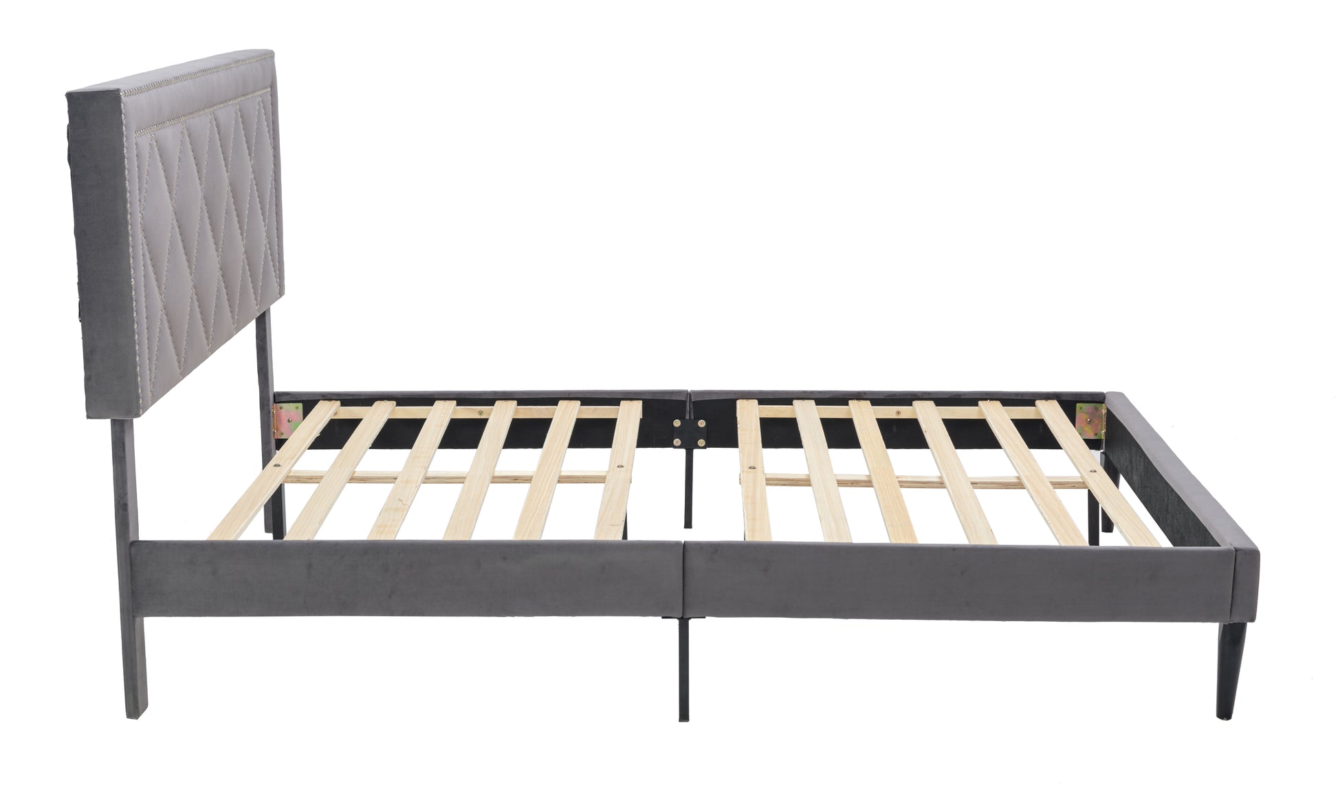 Modern Suede Velvet Curved Upholstered Bed, Trim Queen Dark Grey Polyester Fabric