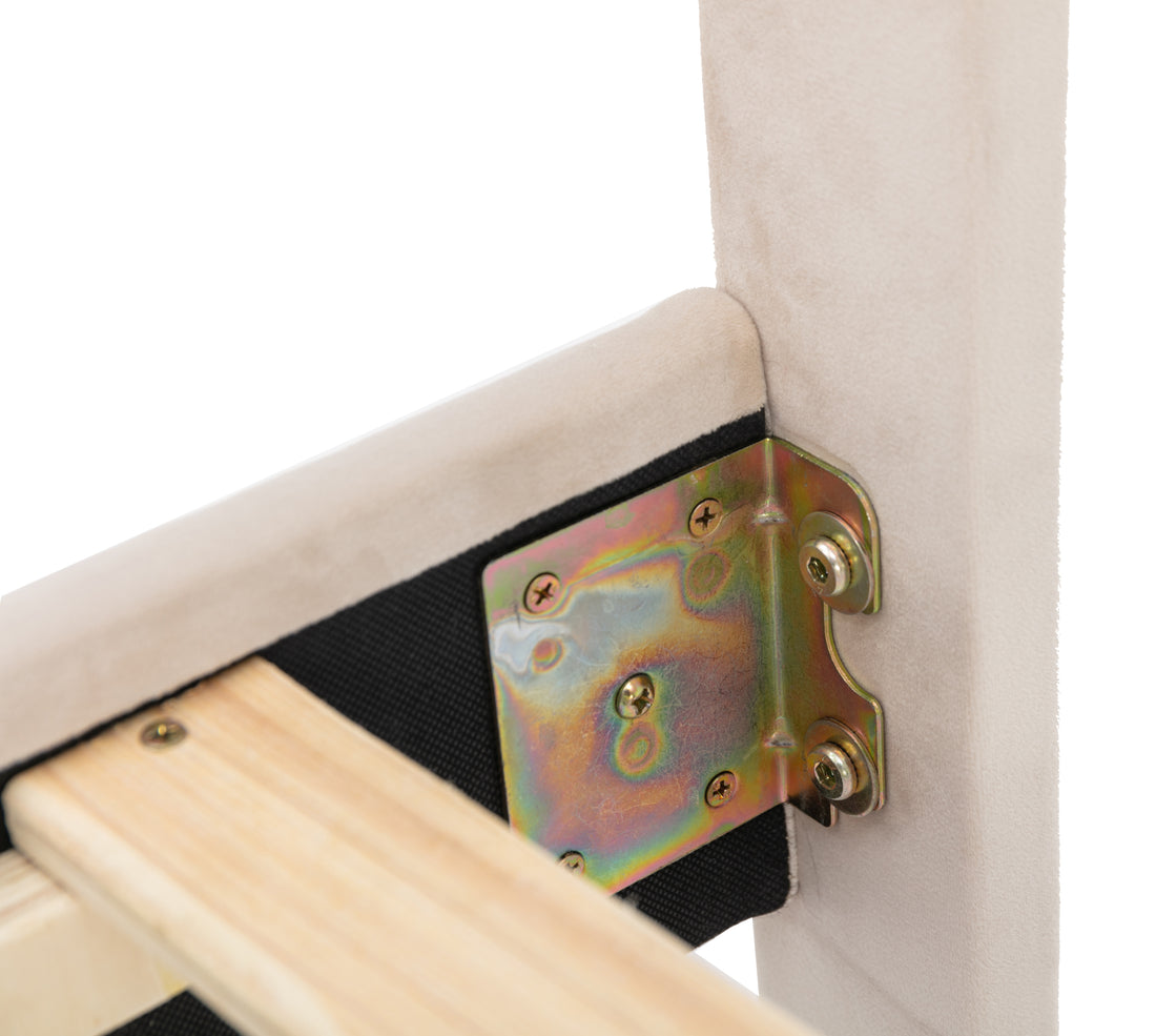 Modern Curved Upholstered Bed, Trim Queen Cream Plywood Fabric