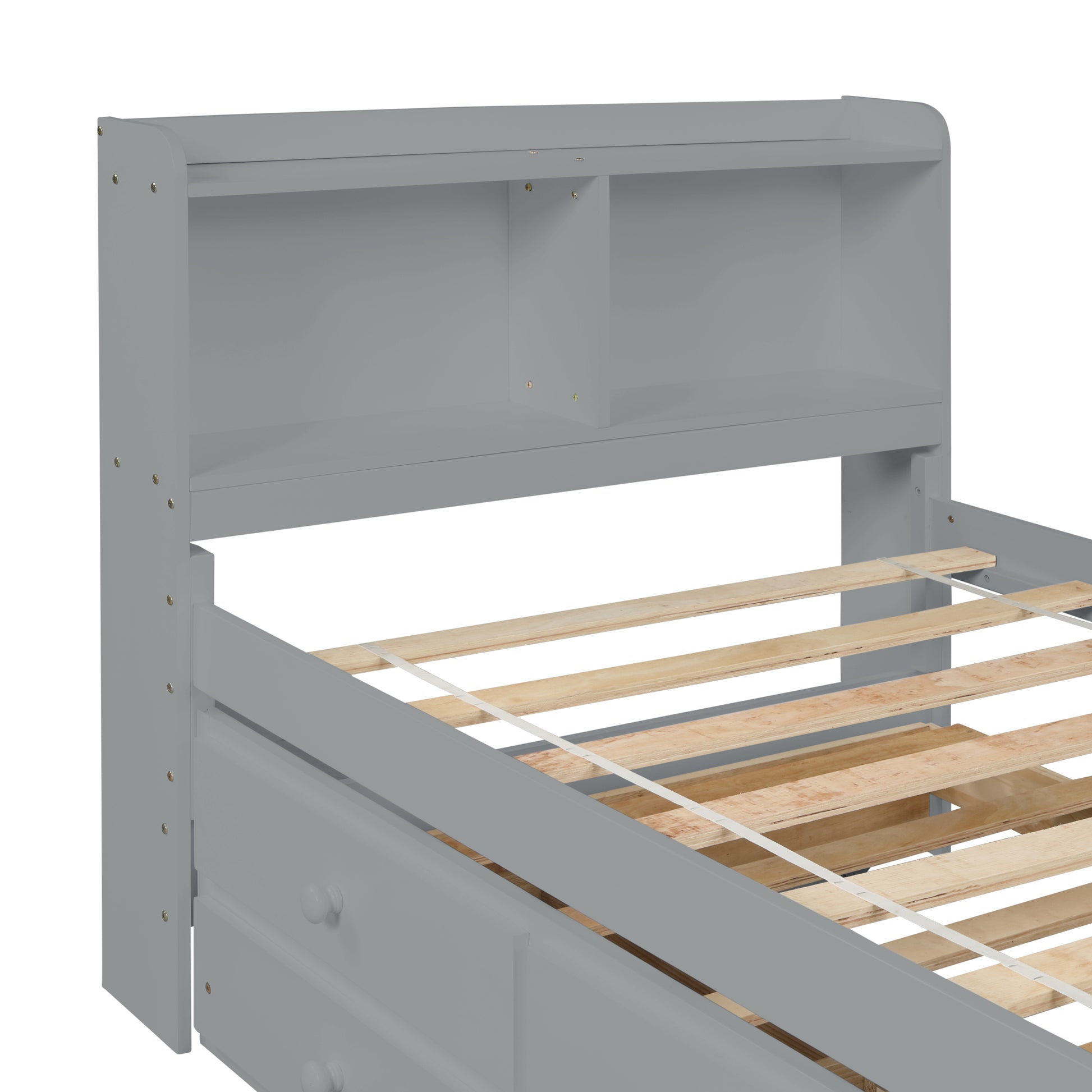 Twin Bed With Twin Trundle,Drawers,Grey Twin Grey Pine