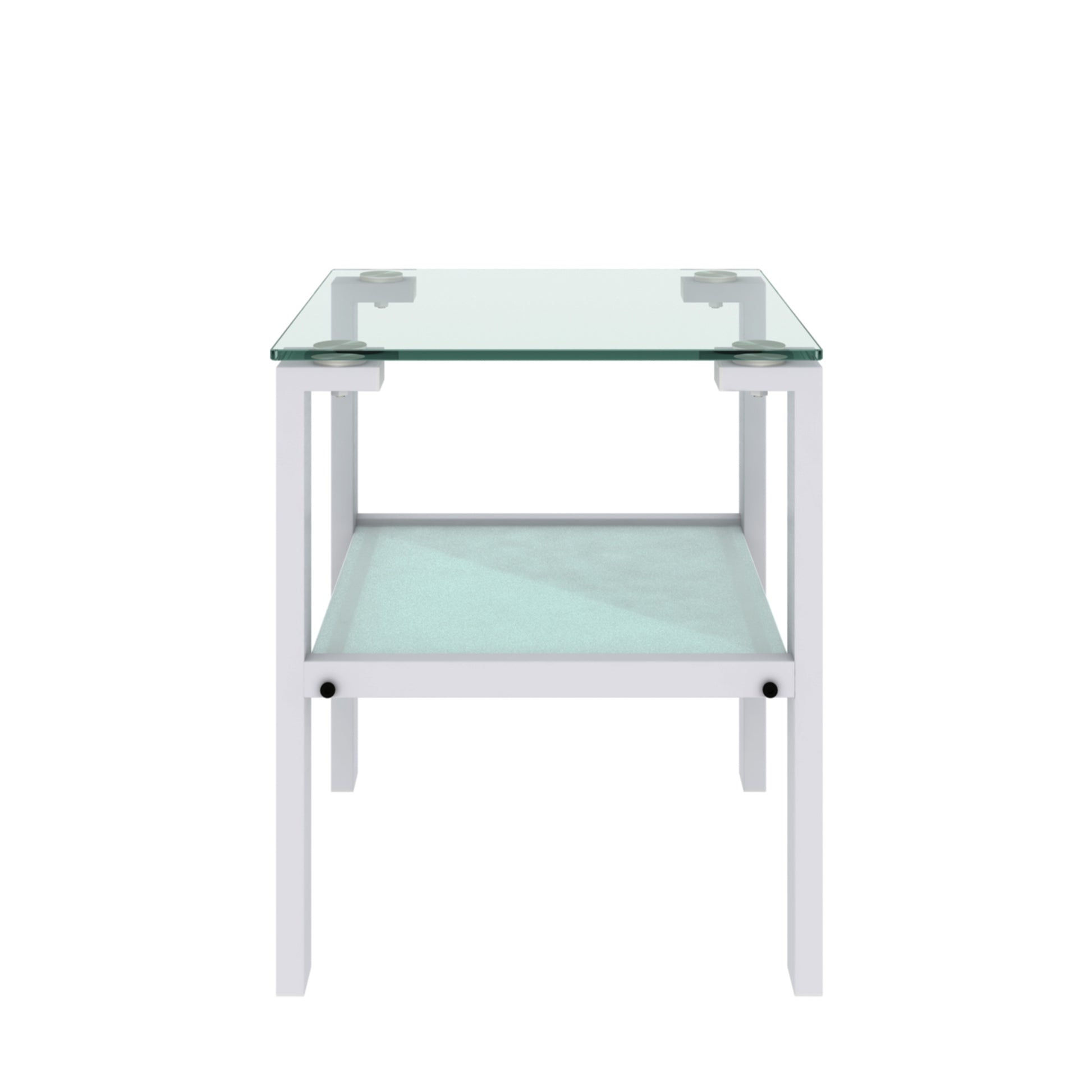 Glass Two Layer Tea Table, Small Round Table, Bedroom Corner Table, Living Room White Side Table White White Glass