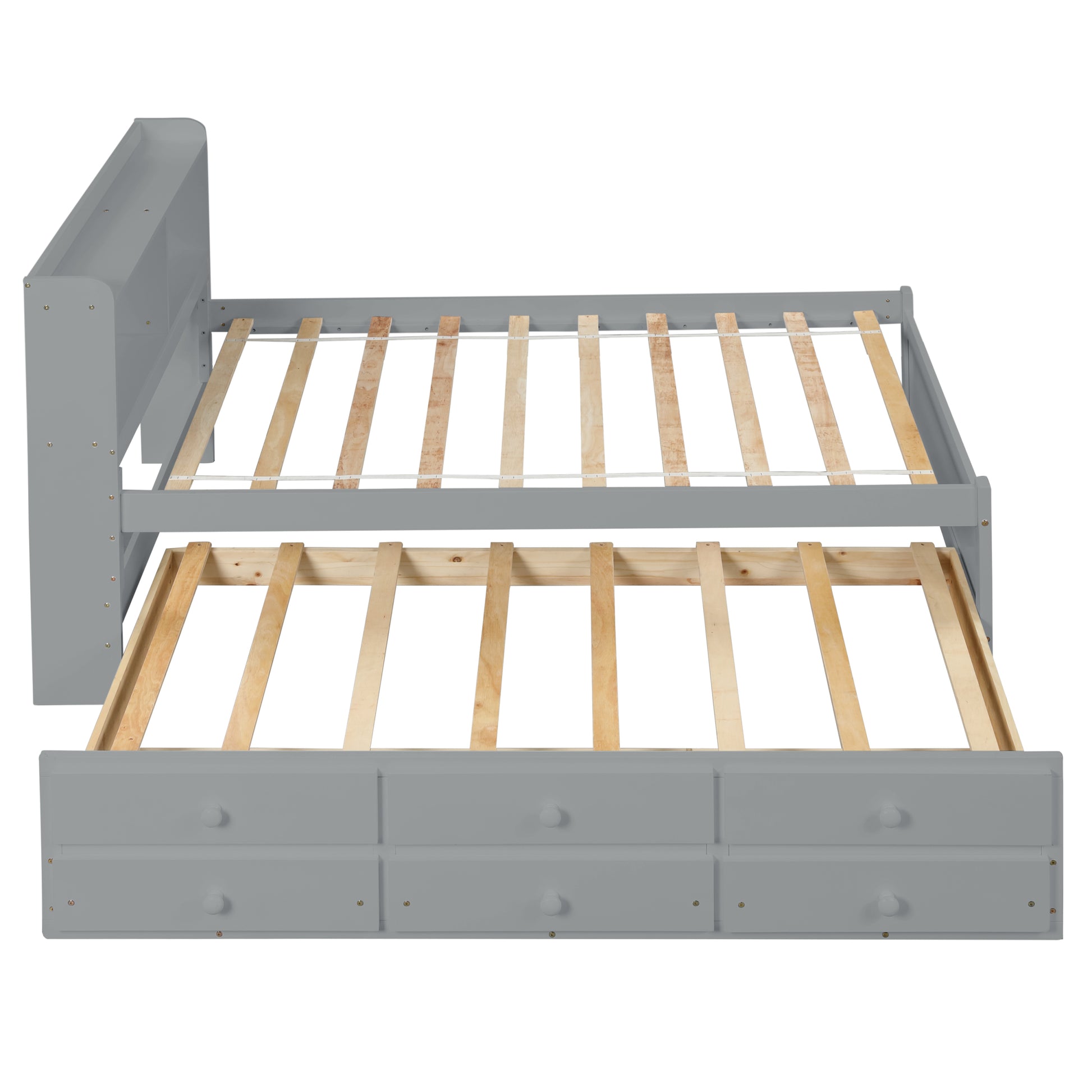 Twin Bed With Twin Trundle,Drawers,Grey Twin Grey Pine