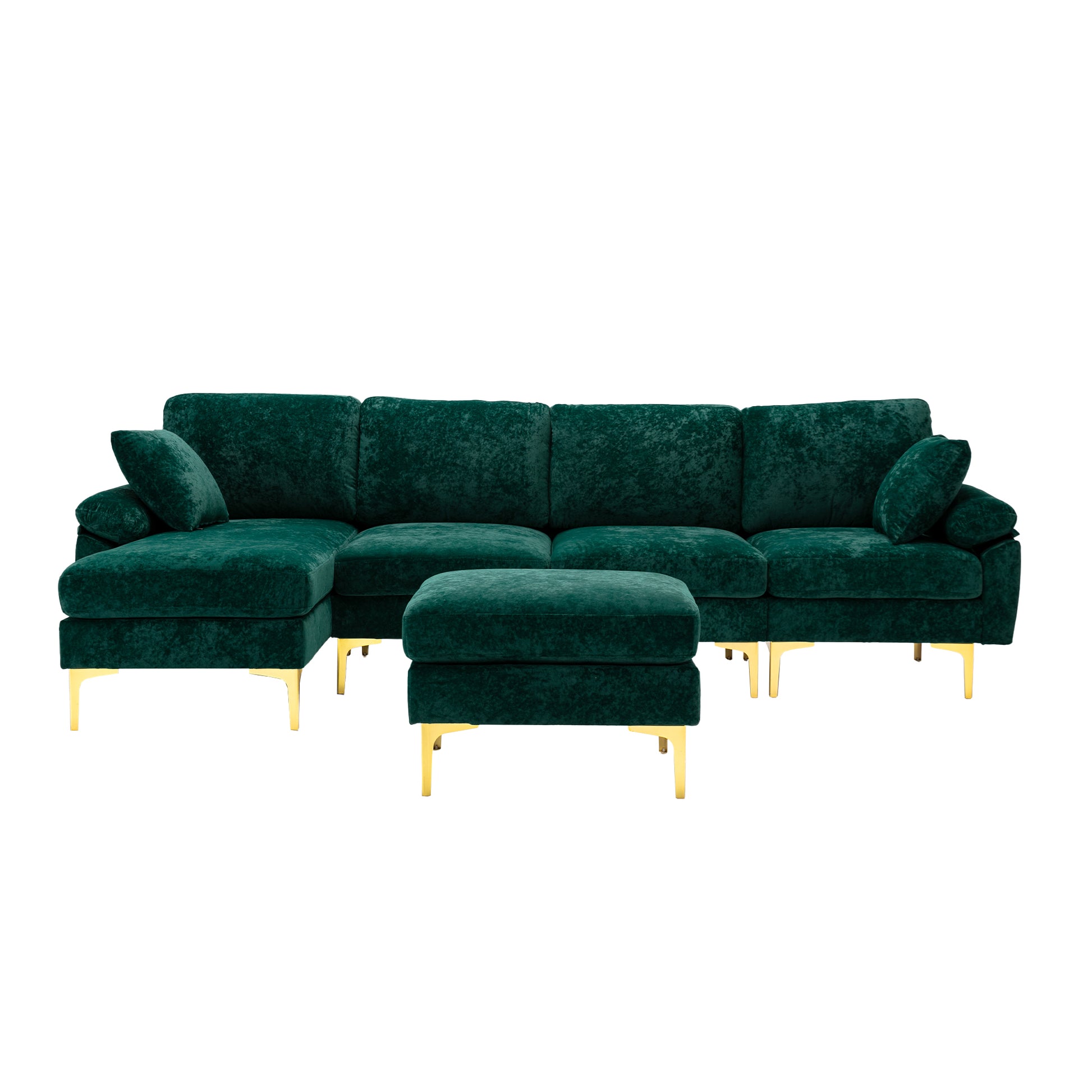 Coolmore U Shape Sectional Sofa With Ottomanreversible Sofa Couch For Living Room,Spacious Furniture,Durable Couch Removable And Machine Washable Cover Emerald Velvet Emerald Primary Living Space Foam Velvet 4 Seat