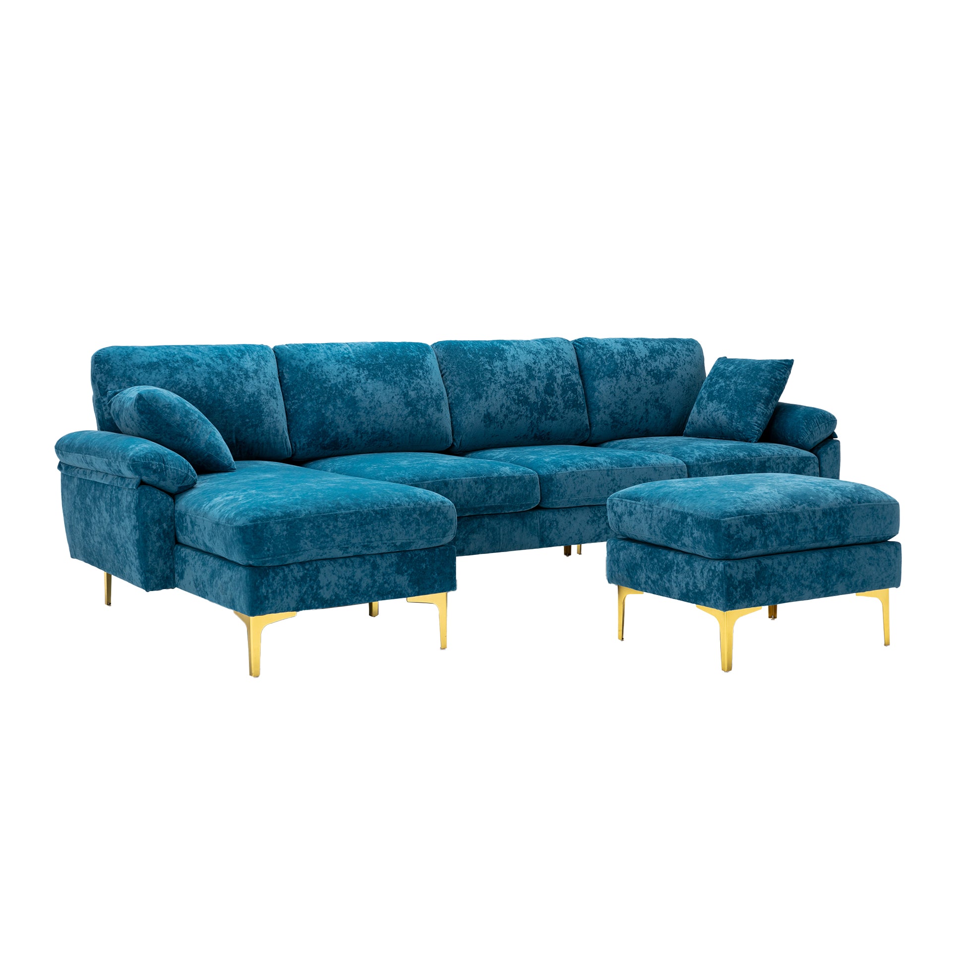 Coolmore U Shape Sectional Sofa With Ottomanreversible Sofa Couch For Living Room,Spacious Furniture,Durable Couch Removable And Machine Washable Cover Light Blue Velvet Light Blue Primary Living Space Foam Velvet 4 Seat