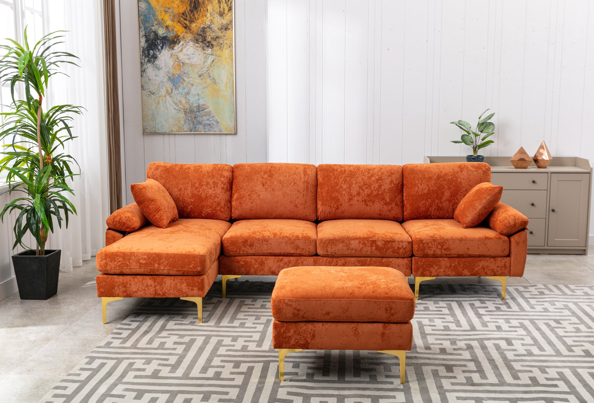 Coolmore U Shape Sectional Sofa With Ottomanreversible Sofa Couch For Living Room,Spacious Furniture,Durable Couch Removable And Machine Washable Cover Orange Velvet Orange Primary Living Space Foam Velvet 4 Seat