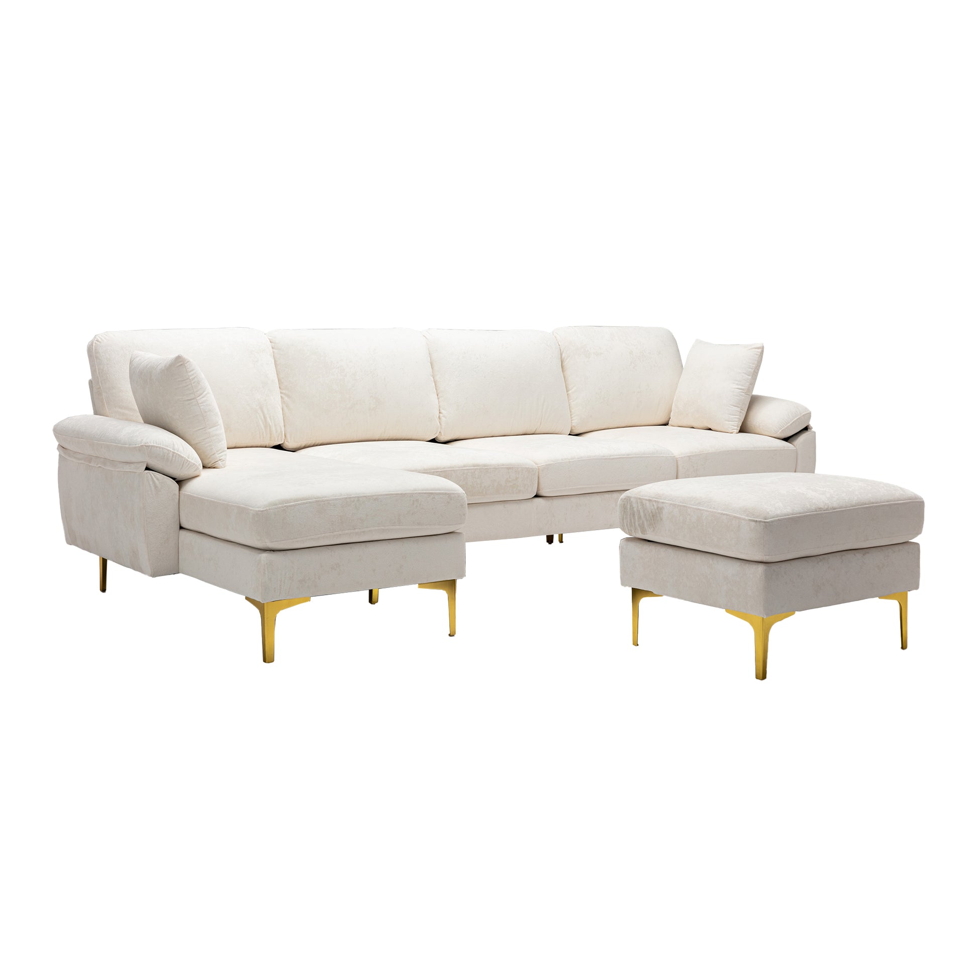 Coolmore U Shape Sectional Sofa With Ottomanreversible Sofa Couch For Living Room,Spacious Furniture,Durable Couch Removable And Machine Washable Cover White Teddy White Foam Velvet 4 Seat