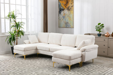 Coolmore U Shape Sectional Sofa With Ottomanreversible Sofa Couch For Living Room,Spacious Furniture,Durable Couch Removable And Machine Washable Cover White Teddy White Foam Velvet 4 Seat
