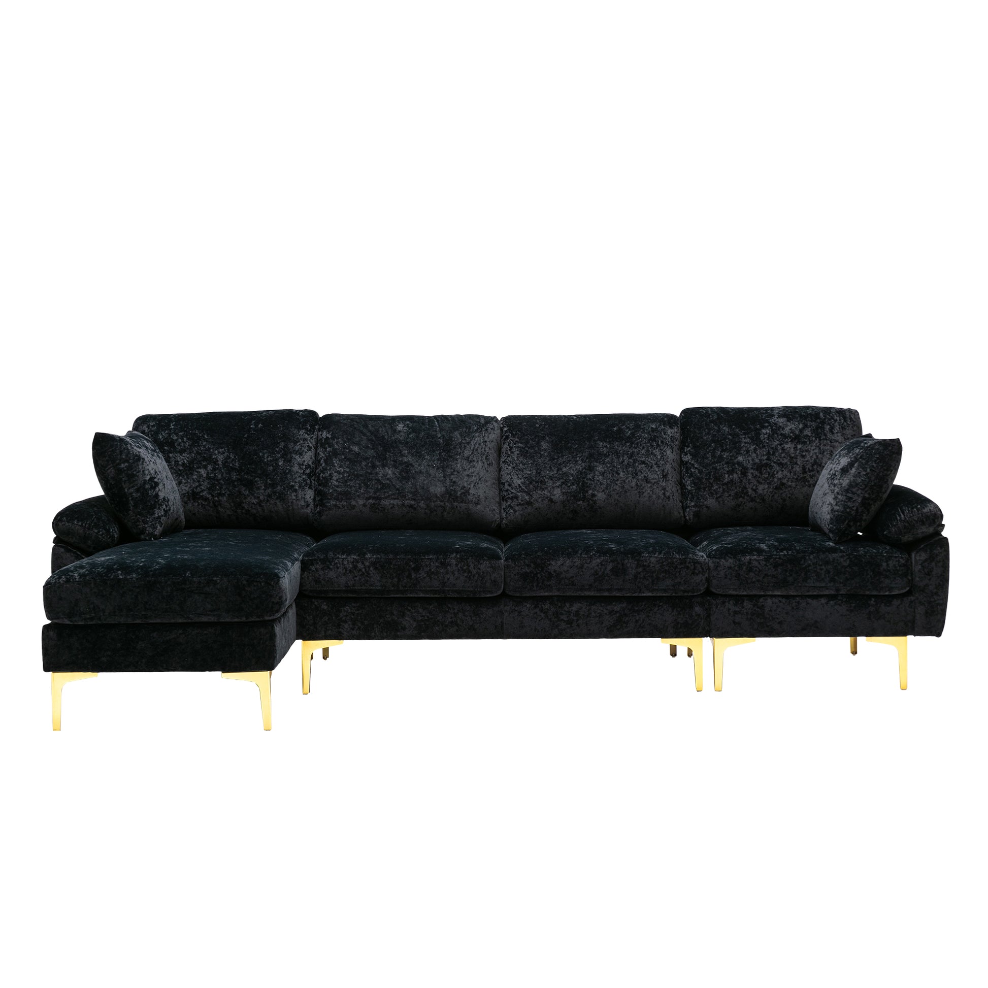 Coolmore U Shape Sectional Sofa With Ottomanreversible Sofa Couch For Living Room,Spacious Furniture,Durable Couch Removable And Machine Washable Cover Black Velvet Black Primary Living Space Foam Velvet 4 Seat