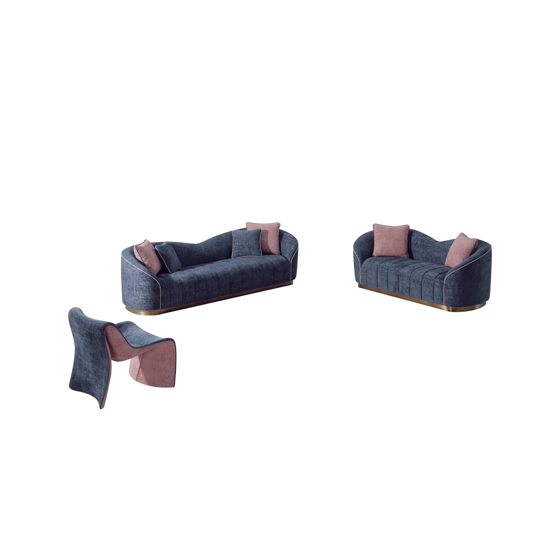 Modern Living Room 4 Seater Sofa Navy Blue Polyester