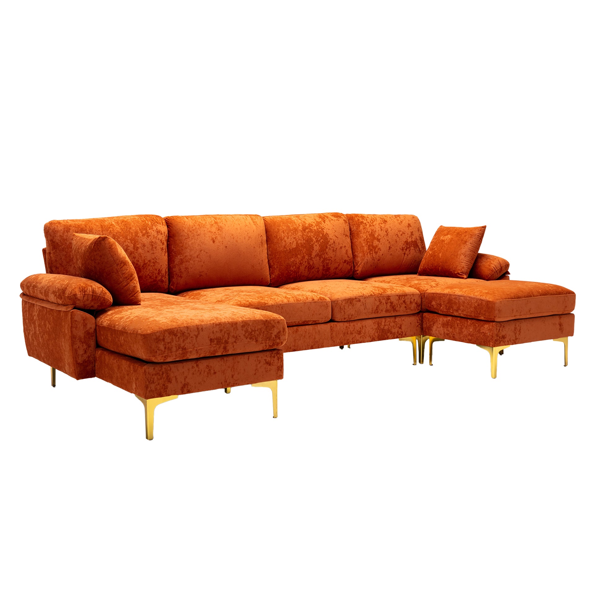 Coolmore U Shape Sectional Sofa With Ottomanreversible Sofa Couch For Living Room,Spacious Furniture,Durable Couch Removable And Machine Washable Cover Orange Velvet Orange Primary Living Space Foam Velvet 4 Seat