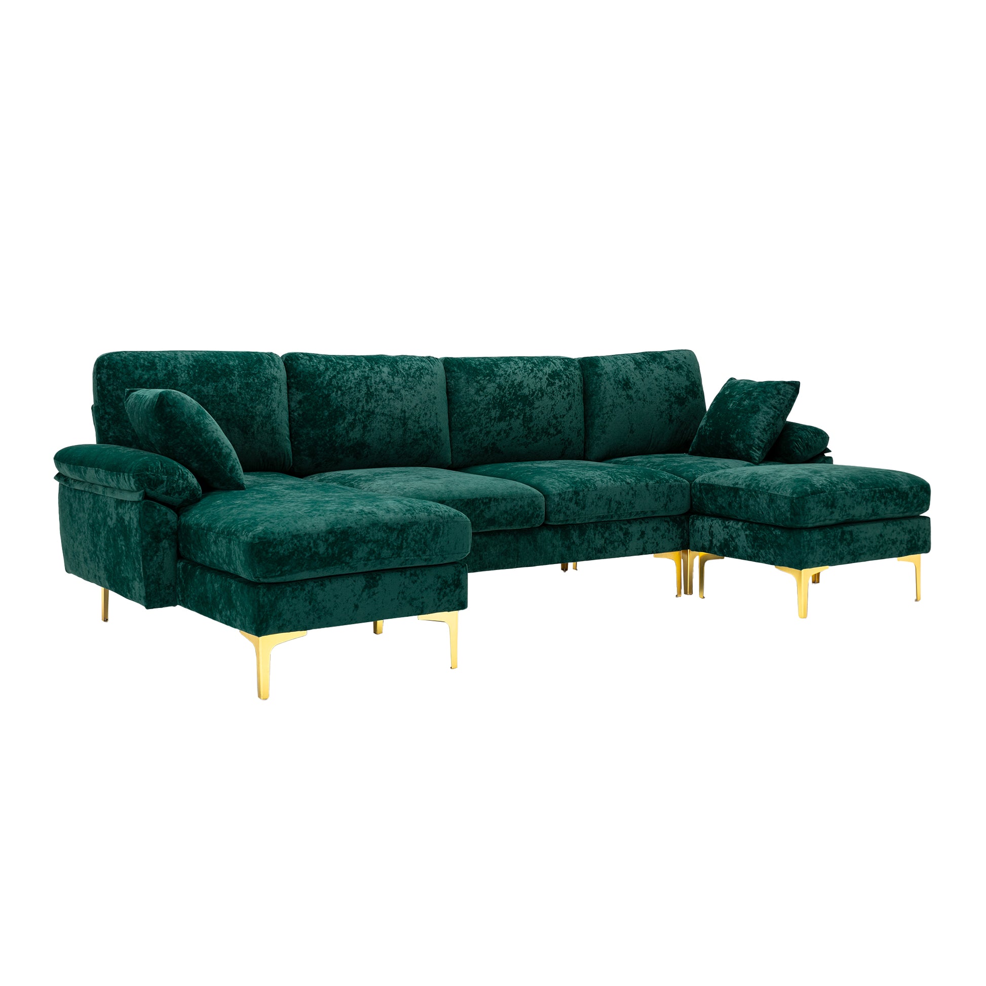 Coolmore U Shape Sectional Sofa With Ottomanreversible Sofa Couch For Living Room,Spacious Furniture,Durable Couch Removable And Machine Washable Cover Emerald Velvet Emerald Primary Living Space Foam Velvet 4 Seat