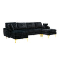 Coolmore U Shape Sectional Sofa With Ottomanreversible Sofa Couch For Living Room,Spacious Furniture,Durable Couch Removable And Machine Washable Cover Black Velvet Black Primary Living Space Foam Velvet 4 Seat